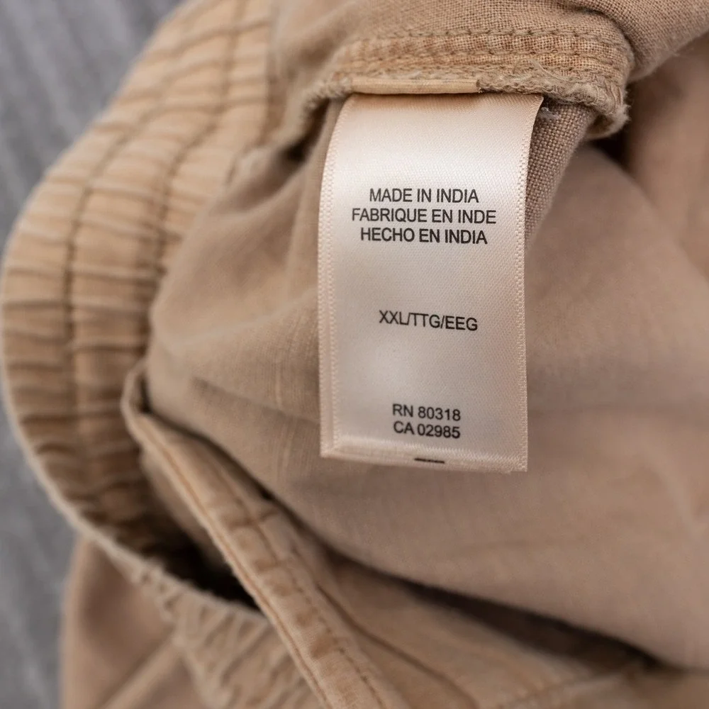 Lucky Brand Mens XXL Tan Linen Cotton Blend Elastic Drawstring Straight Pants